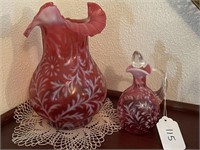 Fenton Daisy Cranberry Glass Vase & Decanter