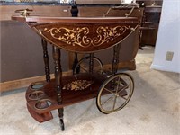 Ornate Marquetry Drop Leaf Beverage Cart