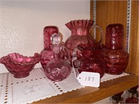 Dimpled Cranberry Glass Vases, Pitchers, etc.