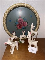 Pasadena Ceramic Deer, Figurines & Tray