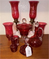 Etched Cranberry Glass Lamps, Decanters, etc.