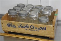 12 Crown canning jars in wood crate