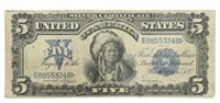 US 1899 SILVER CERTIFICATE $5 INDIAN CHIEF ONCPAPA