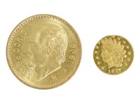 (2) CALIFORNIA 1872 GOLD 1/4 DOLLAR & MEXICO GOLD