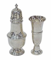 (2) ENGLISH STERLING SUGAR CASTER & WEIGHTED CUP