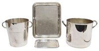 (4) FRENCH CHRISTOFLE SILVERPLATE TRAYS & BUCKETS