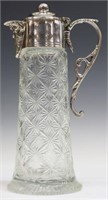 VICTORIAN SILVERPLATE-MOUNTED CUT GLASS CLARET JUG