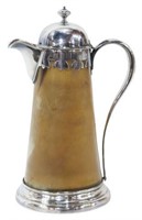 VICTORIAN SILVERPLATE-MOUNTED HORN CLARET JUG