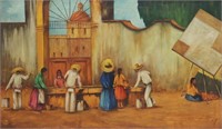 JESUS VICTOR MEXICAN STREET SCENE PAINTING