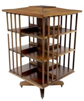 AMERICAN OAK ROTATING BOOKCASE LIBRARY STAND