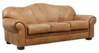 SOUTHWEST STYLE BROWN LEATHER CAMELBACK SOFA