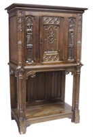 FRENCH GOTHIC REVIVAL CARVED OAK CREDENCE CUPBOARD