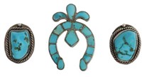 3) SOUTHWEST STERLING & TUQUOISE BROOCH & EARRINGS