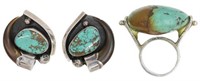 (3) SOUTHWEST STERLING & TURQUOISE EARRINGS, RING