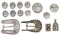 (15) SOUTHWEST SILVER BELT BUCKLES & BUTTON COVERS
