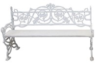 WHITE PAINTED CAST IRON GARDEN BENCH