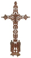 FRENCH CAST IRON CROSS CHRIST & APOSTLES, 19TH C.