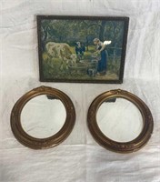 2 vintage mirrors & vintage cow print