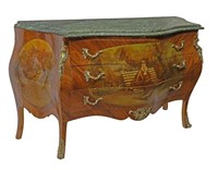 LOUIS XV STYLE MARBLE-TOP PAINTED BOMBE COMMODE