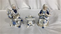 Victorian style porcelain figurines w/ tea stand