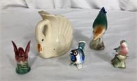 Swan porcelain planter & bird figurines