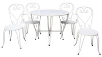 (5) FRENCH WHITE PAINTED IRON PATIO TABLE & CHAIRS