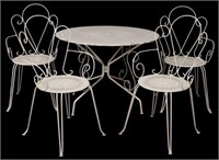 (5) FRENCH WHITE PAINTED IRON PATIO TABLE & CHAIRS