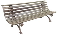 FRENCH SLATTED WOOD & CAST IRON GARDEN PARK BENCH