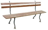 FRENCH PAINTED WOOD & CAST IRON GARDEN PARK BENCH