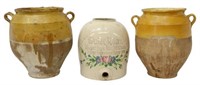 (3) FRENCH CONFIT JARS & MEXICAN WATER FILLER