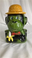 Vintage green monkey cookie jar