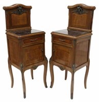 (2) LOUIS XV STYLE MARBLE-TOP MAHOGANY NIGHTSTANDS