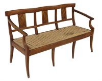 FRENCH PROVINCIAL WALNUT RUSH SEAT BENCH