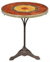 FRENCH MATCHED VENEER & CAST IRON PEDESTAL TABLE