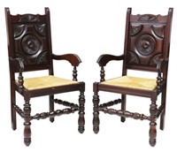 (2) FRENCH LOUIS XIII STYLE CARVED ARMCHAIRS