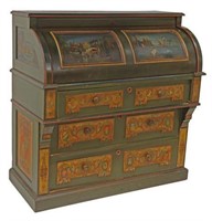 CONTINENTAL PAINT DECORATED CYLINDER DESK