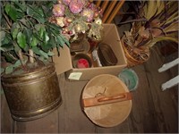 7-8 flower pots, greenery, some pots are brass