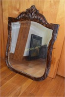 Bevelled Carved Oak Wall Mirror- 23" x 31" and