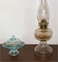 Pedestal Butter Dish and Vintage Oil Lamp