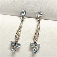 $2400 14K  Blue Topaz(0.5ct) Diamond(0.2ct) Earrin