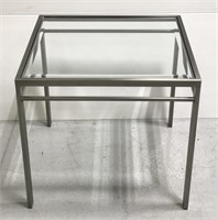 Brushed metal modern glass top coffee table