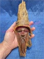 Hand carved wooden face (11in long)