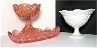 Two Pink Glass Serving Pieces