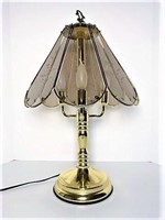 Brass Finish Table Lamp with Etched Glass