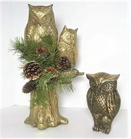 Brass Owls on Branch