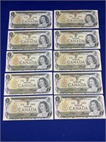 10 Canada 1973 $1 Bills