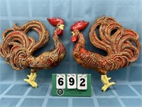 2 Ceramic Rooster Wall Decorations