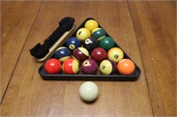 Vintage Set of Pool Balls, Cue Ball, Triangle Rack