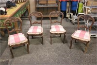 4 Antique Ornate Wooden Chairs w/ Padded Seats