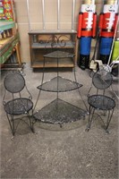 Wrought Iron Bistro Chairs & Corner Shelf